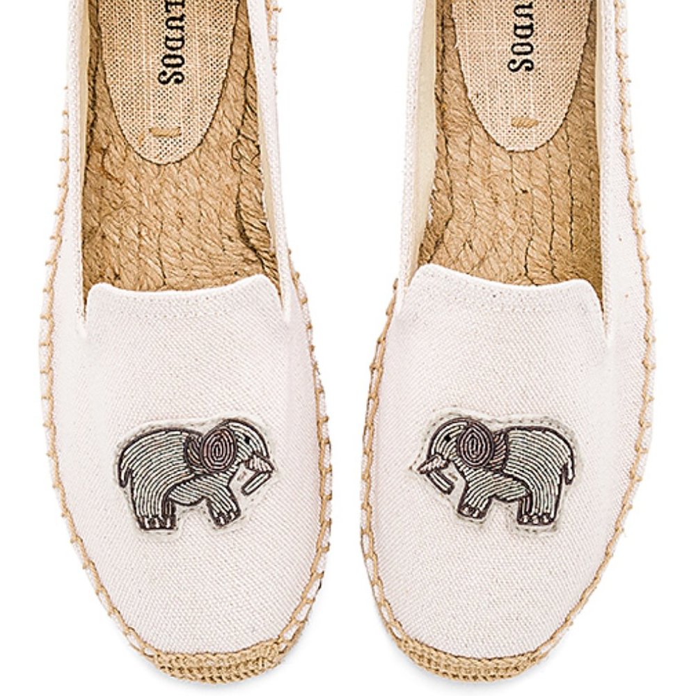 Soludos Elephant Beaded Slipper Flats Canvas Animal Espadrilles Shoes